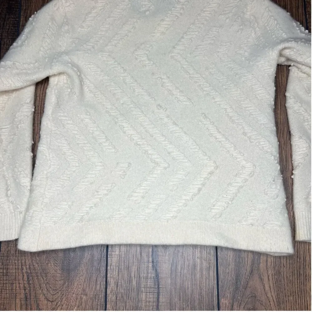 Tory Burch Ivory Textured‎ Chevron Wool Sweater Crewneck Women's S/P Old Money